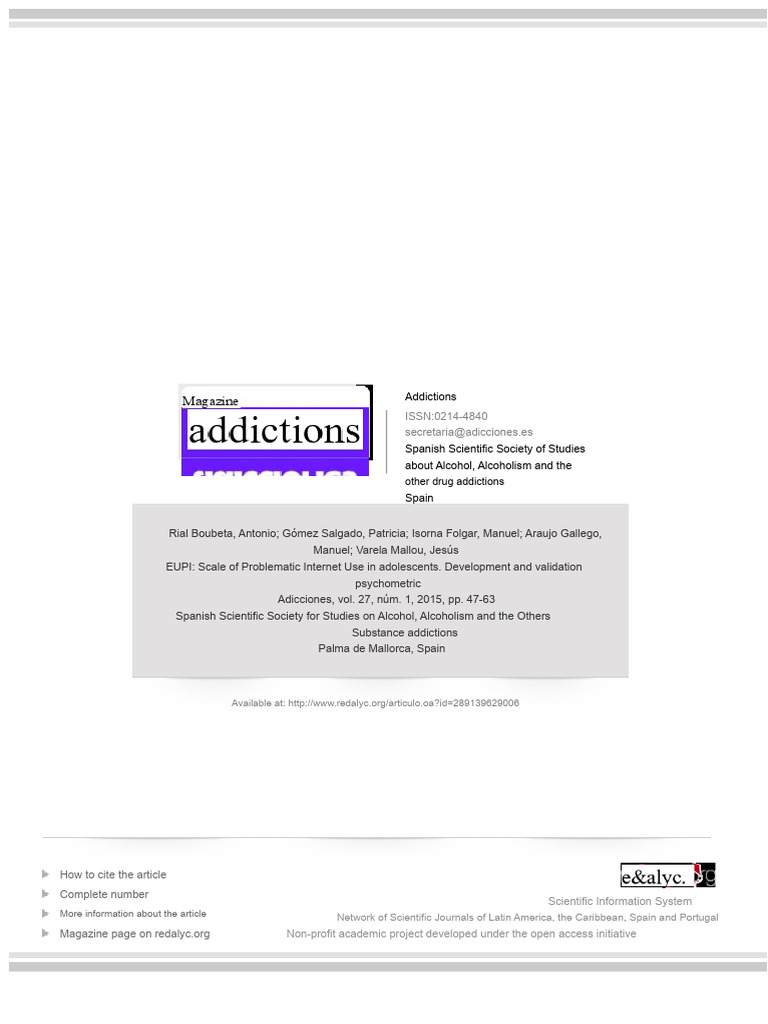 EUPI-A Problematic Internet Use Scale in Adolescents. Development and ...