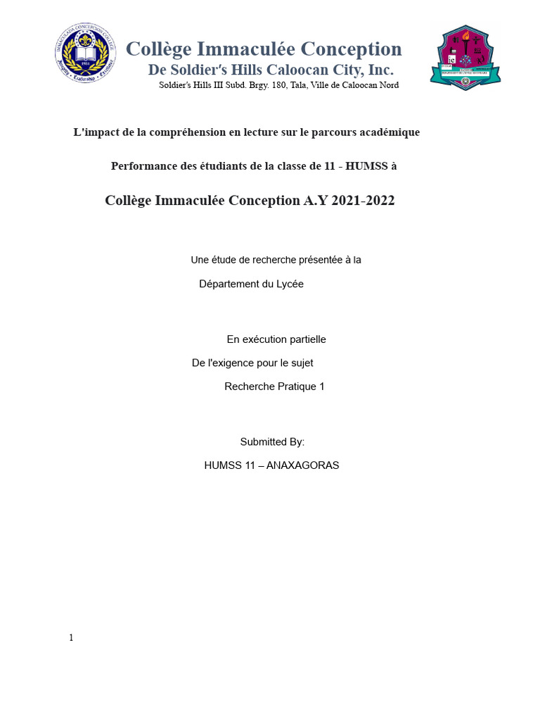 Impact de la compréhension en lecture sur les étudiants HUMSS | PDF ...