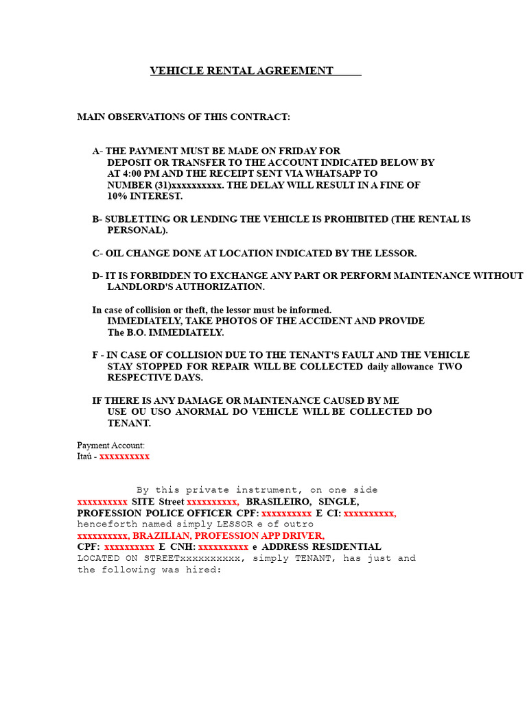 Vehicle Rental Agreement | PDF | Lease | Leasehold Estate