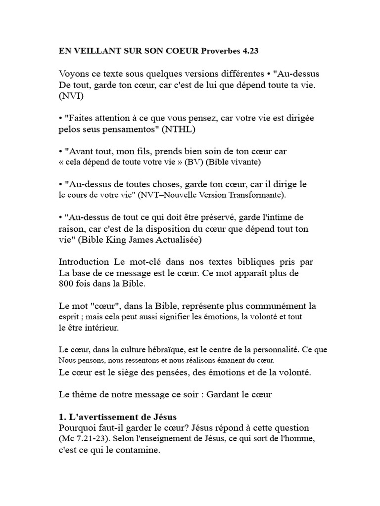 Garder son cœur : clé de la vie chrétienne | PDF | Bible | Dieu