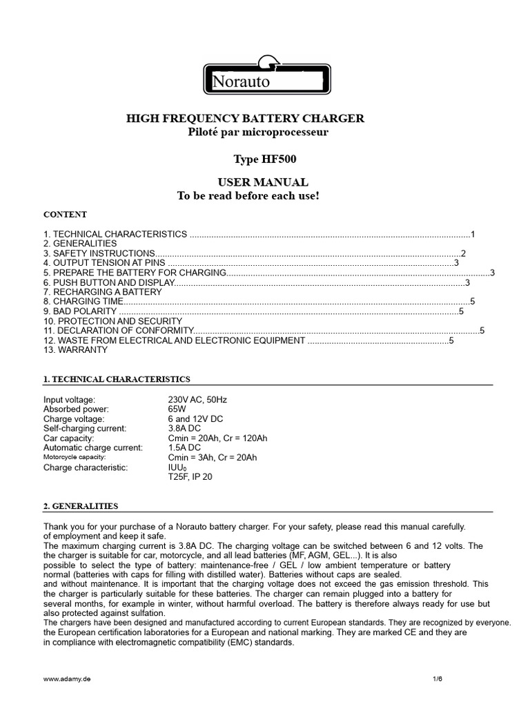 High Frequency Battery Charger Manual | PDF | Battery Charger ...