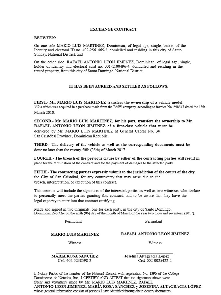 Exchange Contract | PDF | Dominican Republic | Private Law