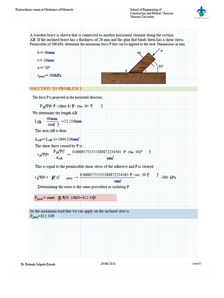 Extraordinary Exam Materials Mechanics 2018 1 | PDF | Bending | Stress ...