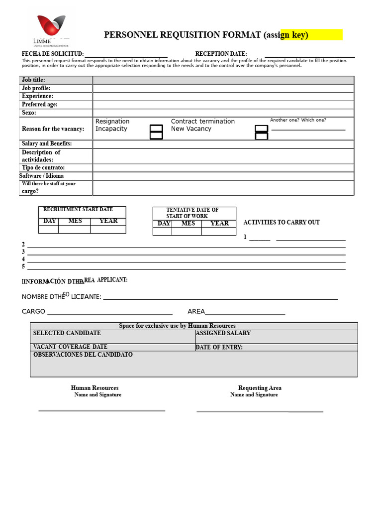 Personnel Requisition Form Template | PDF