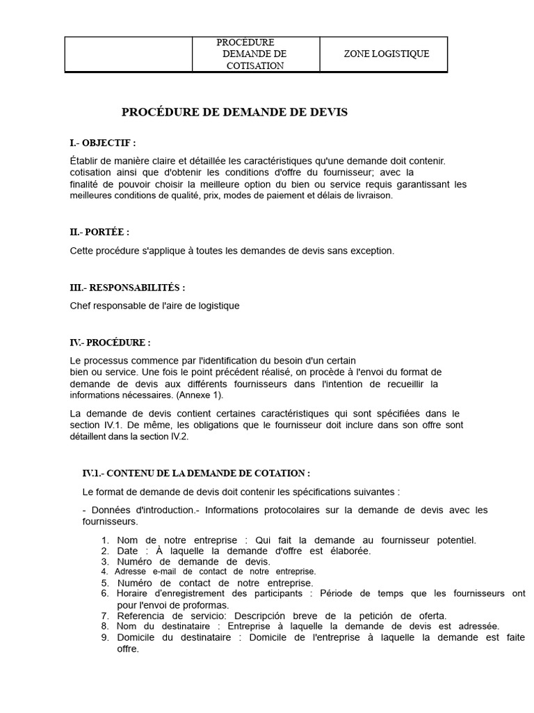 Procédure de Demande de Devis Logistique | PDF