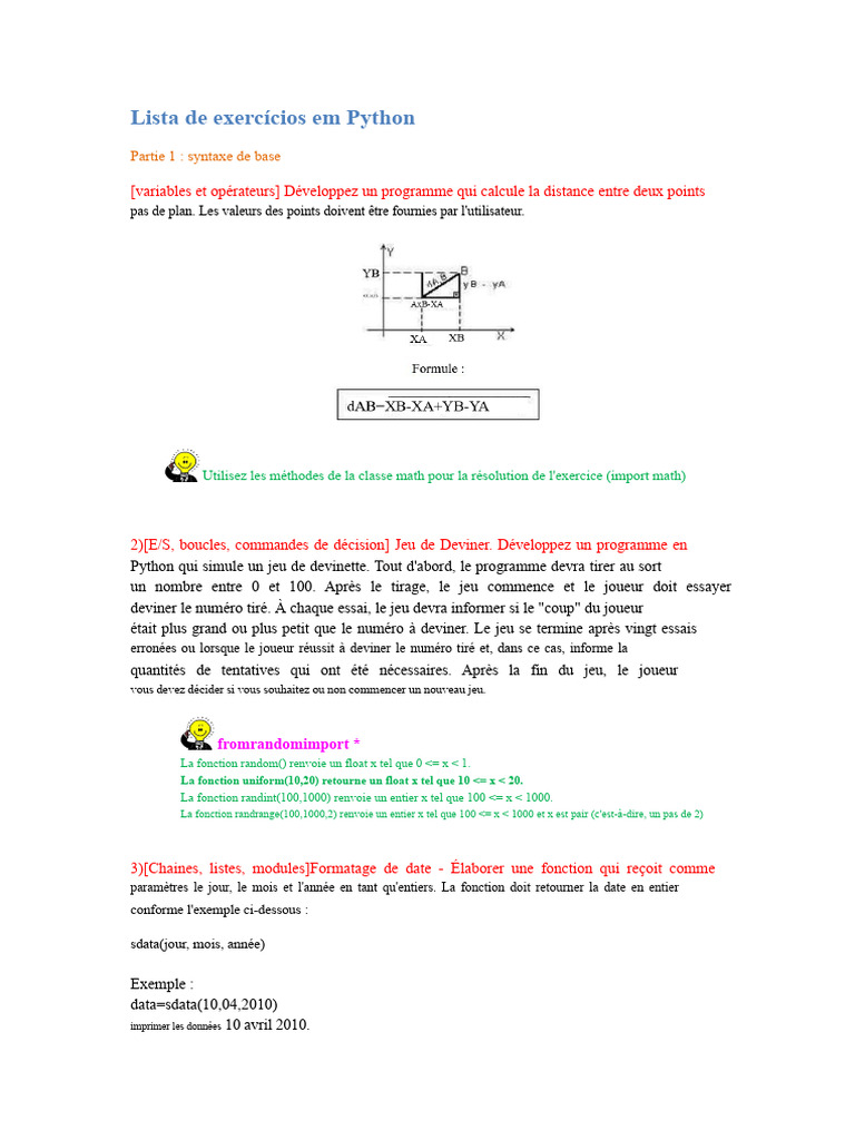 Exercices Python : Syntaxe et POO | PDF | Python (Langage de ...