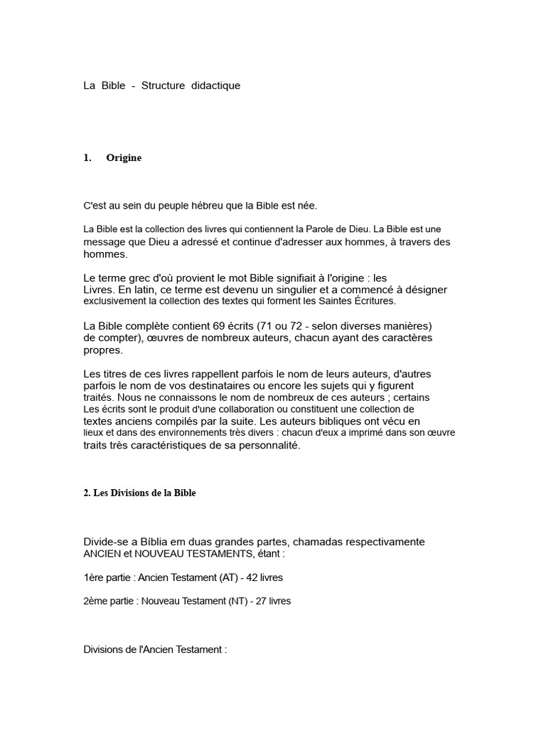 Structure et Divisions de la Bible | PDF | Bible | Ancien testament