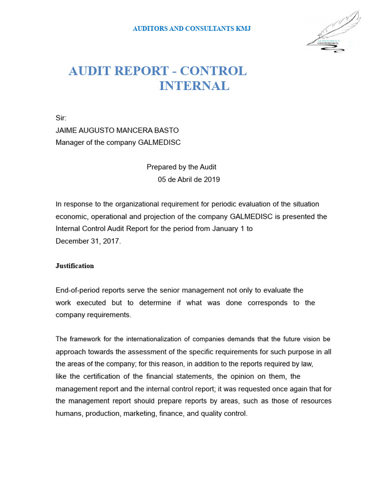 Internal Control Audit Report for GALMEDISC | PDF | Internal Control ...