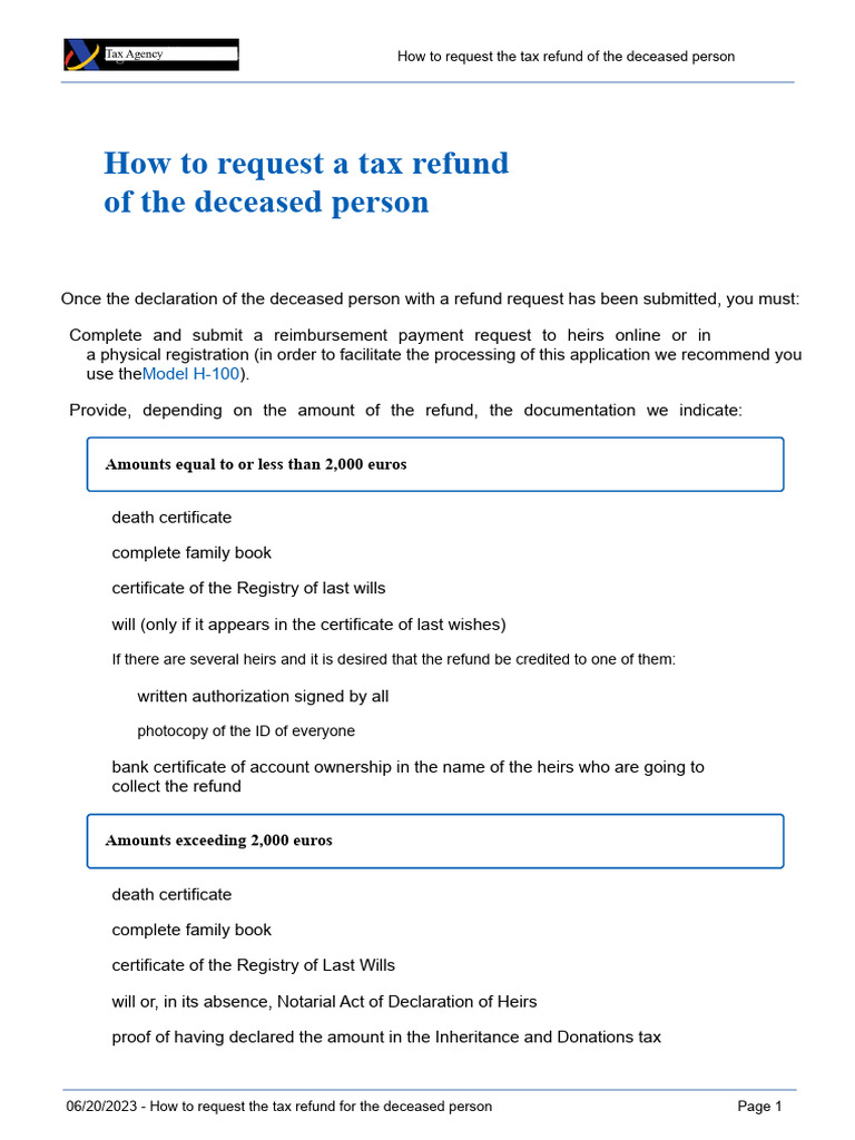 Tax Refund Process for Deceased Persons | PDF