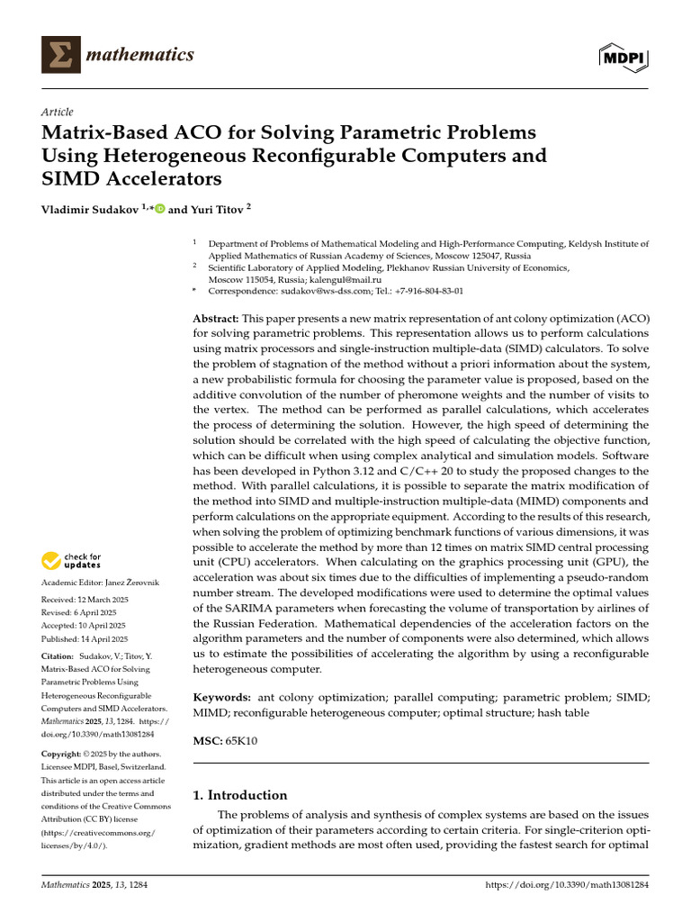 Matrix ACO for Parametric Problems | PDF | Metaheuristic | Mathematical ...