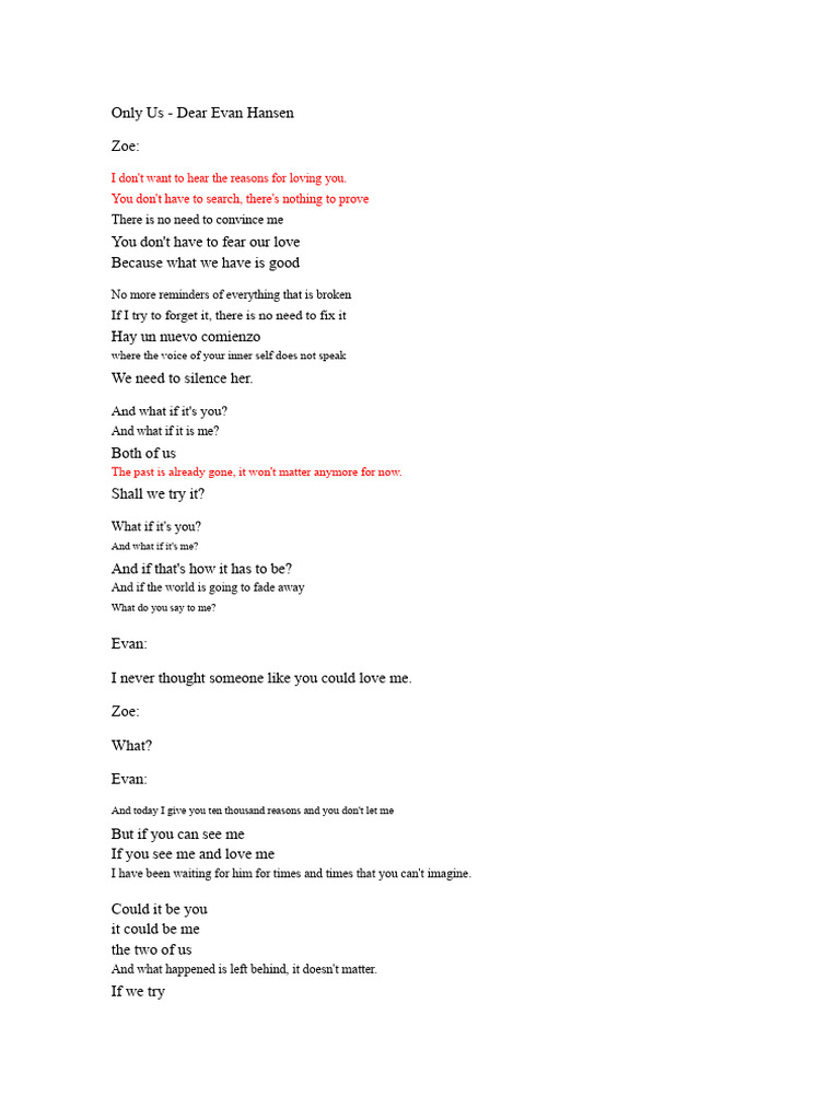 Dear Evan Hansen - Only Us | PDF
