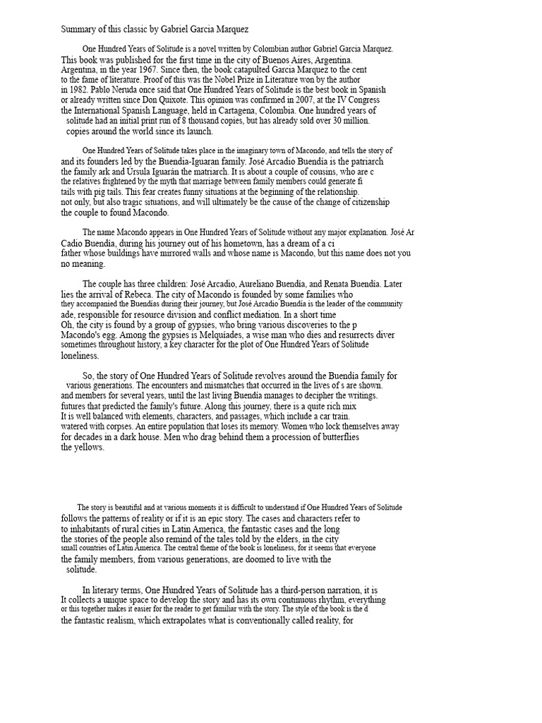 One Hundred Years of Solitude Summary | PDF | Gabriel García Márquez
