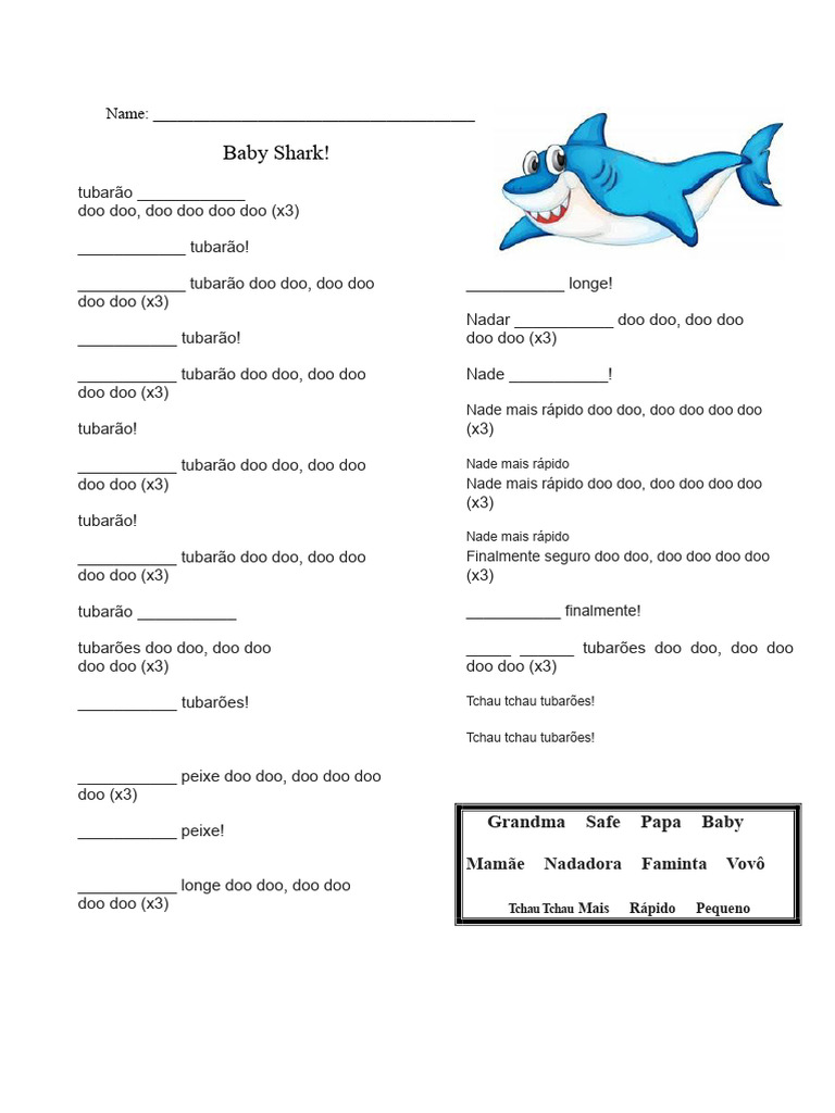 Letra da Canção Baby Shark | PDF