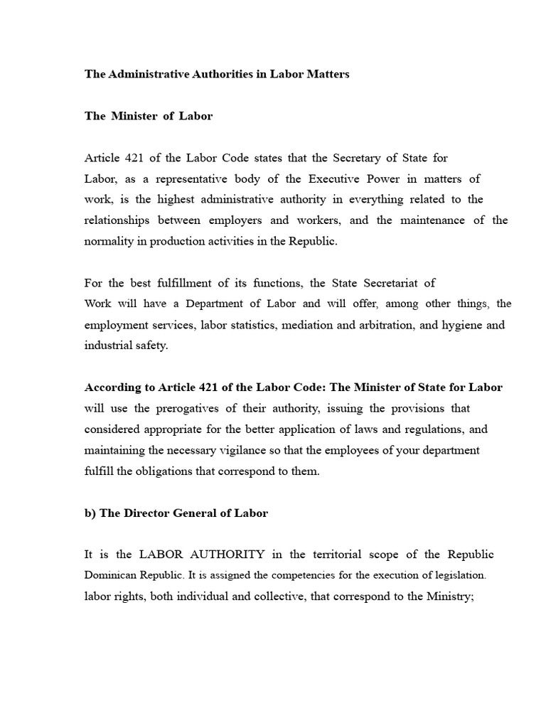 Dominican Labor Authority Overview | PDF | Employment | Labour Law