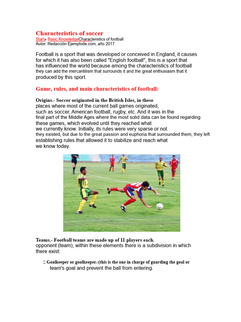 Characteristics of Soccer | PDF | Association Football | Sports