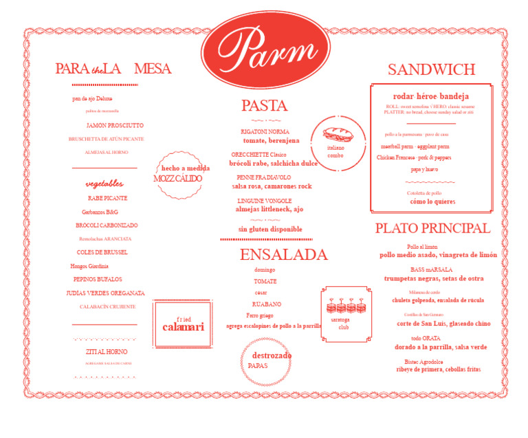 Menú de Parm UWS | PDF | ensalada | Alimentos