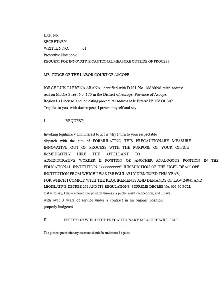 Model of Provisional Measures For Labor Reinstatement and Others PDF ...