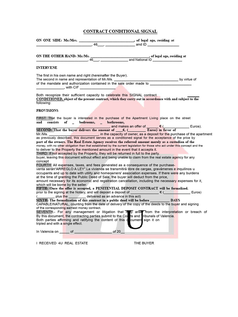 Conditional Signal Contract for Apartment | PDF | Deed | Prices