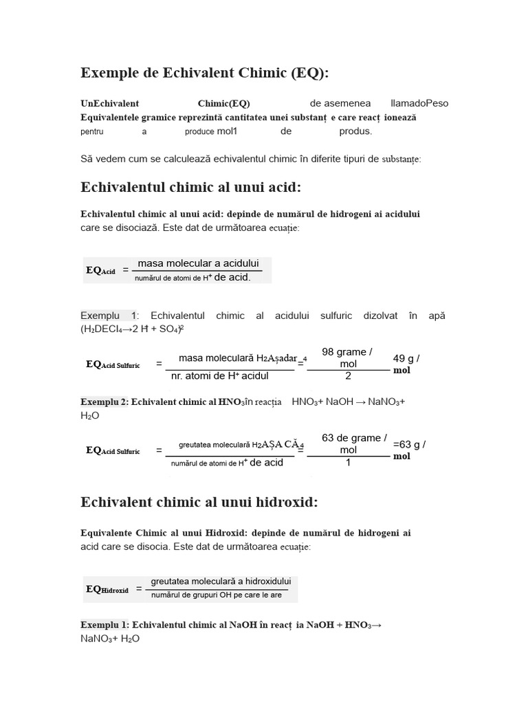 Exemple de Echivalent Chimic | PDF