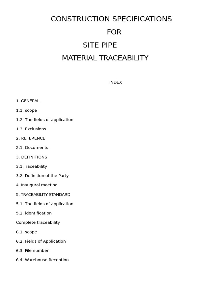 Site Pipe Material Traceability Specs | PDF | Pipe (Fluid Conveyance ...