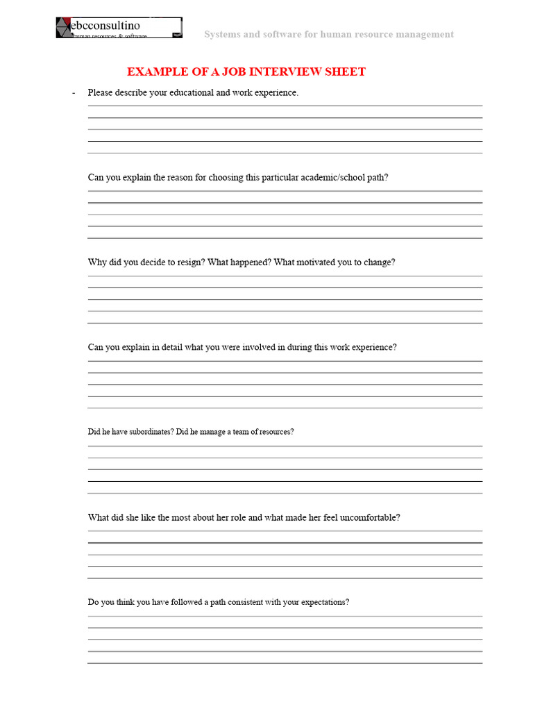 Personal Interview Selection Sheet | PDF