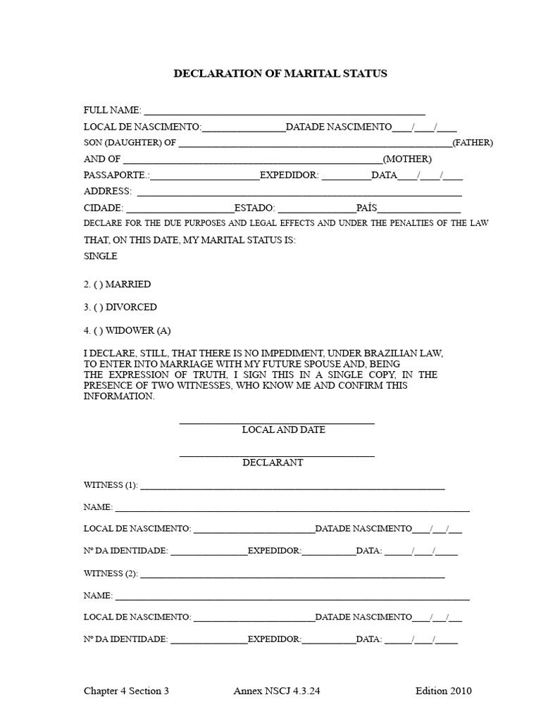 Marital Status Declaration Form | PDF