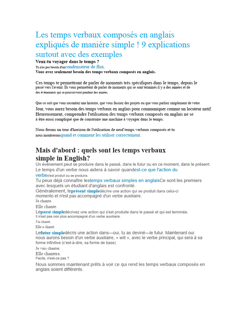 Temps verbaux composés en anglais : 9 explications | PDF | Verbe ...