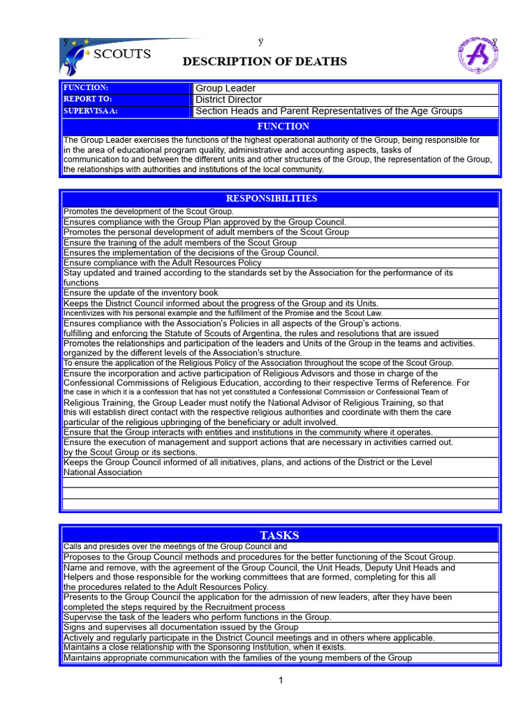 Scout Group Leader Responsibilities Guide | PDF | Regulatory Compliance ...