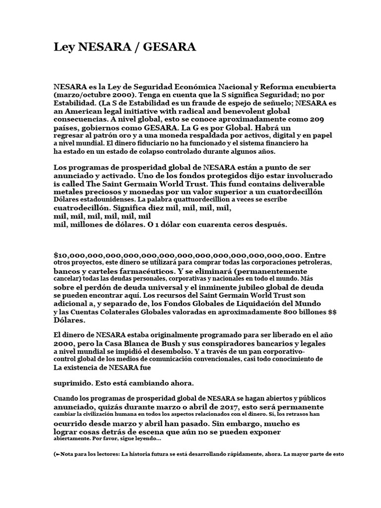 Ley Nesara _ Gesara | PDF | George W. Bush | Gobierno americano