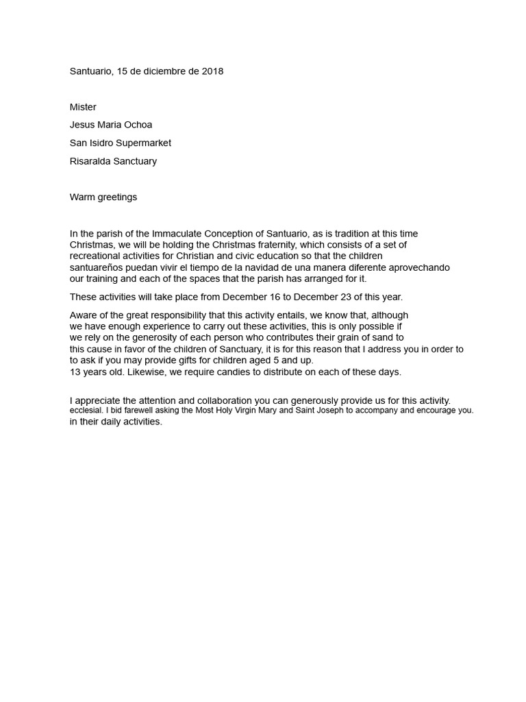 Letter Requesting Gifts and Sweets | PDF