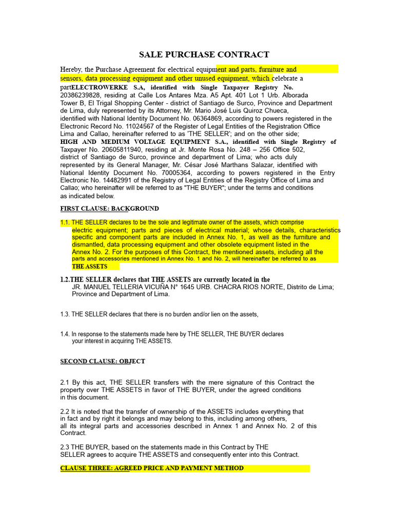 Electrical Equipment Purchase Agreement | PDF | Private Law | Common Law