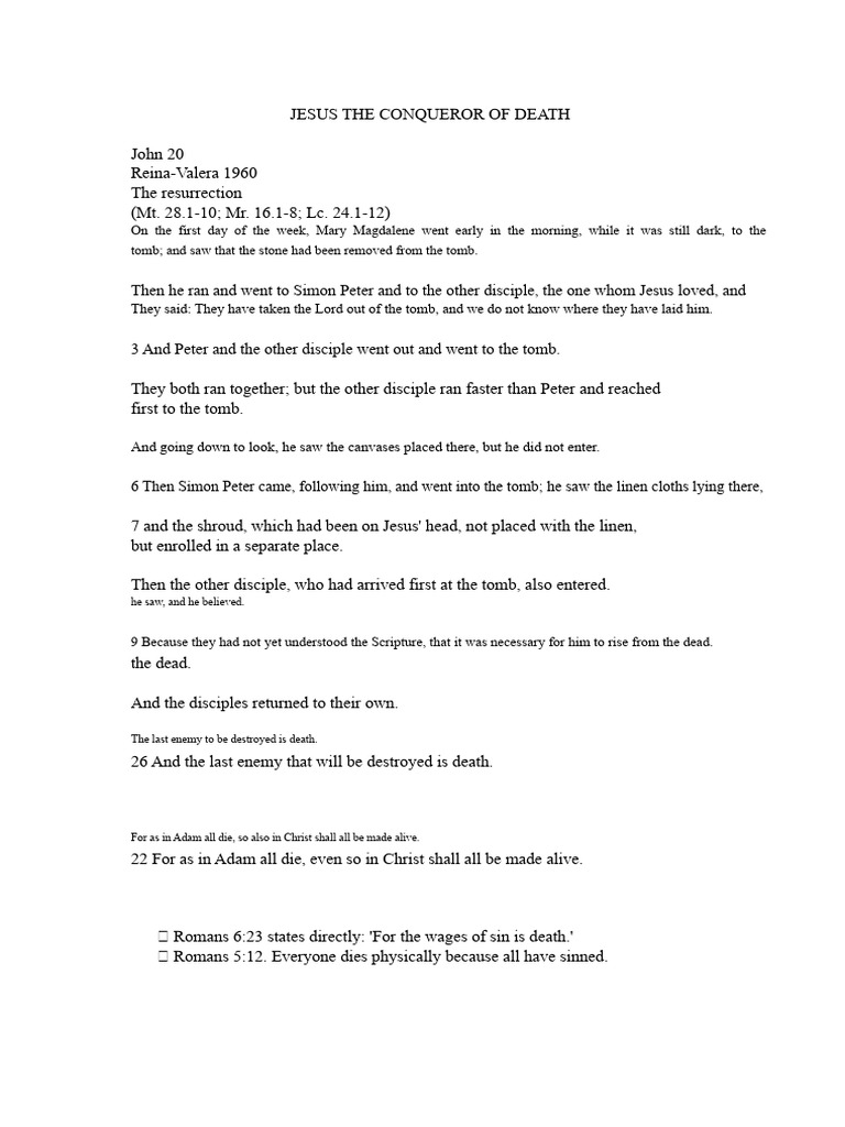 JESUS THE CONQUEROR OF DEATH Verses | PDF | Jesus | Resurrection Of Jesus