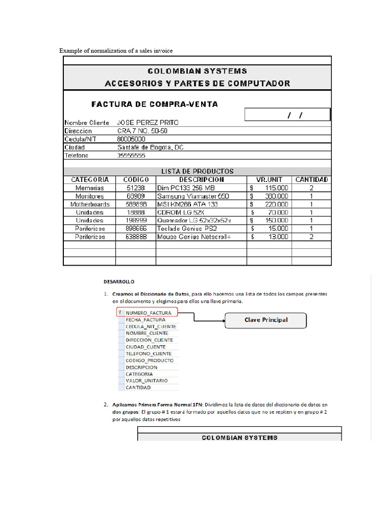 Example of Invoice Normalization | PDF | Relational Model | Databases