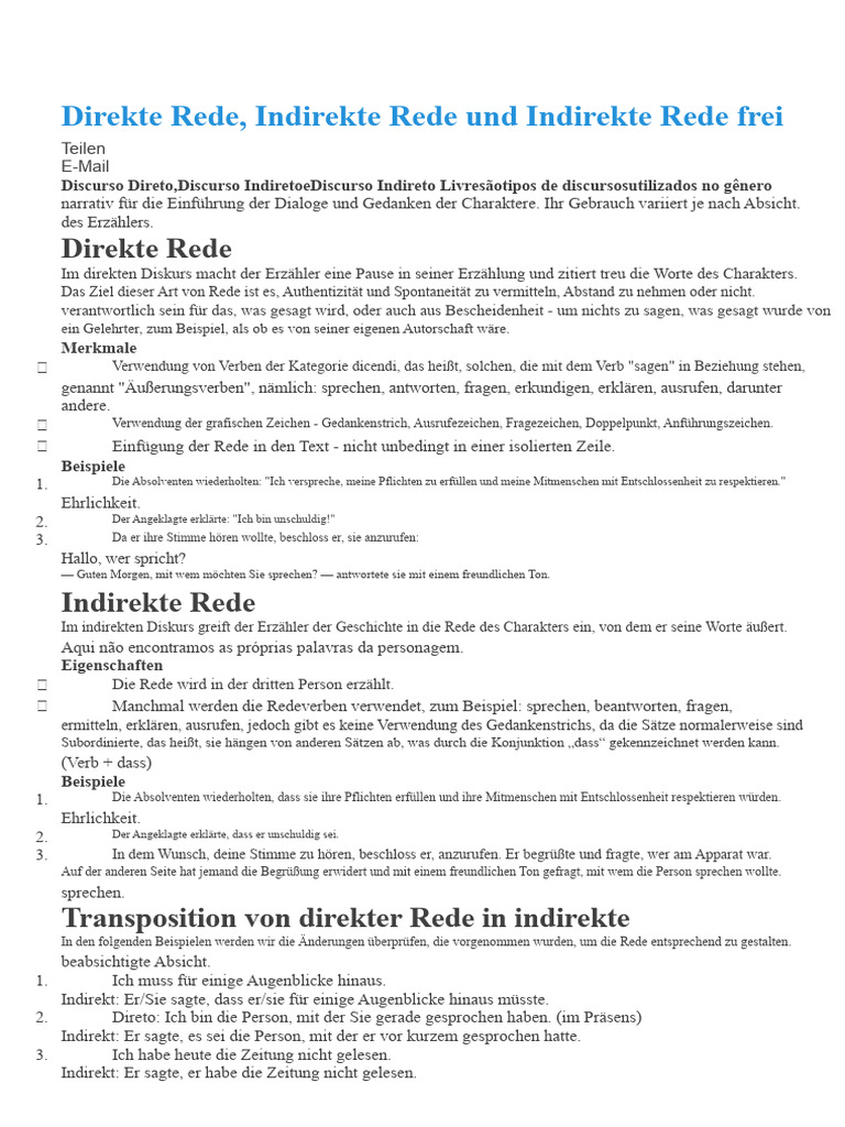 Direkte Und Indirekte Rede | PDF