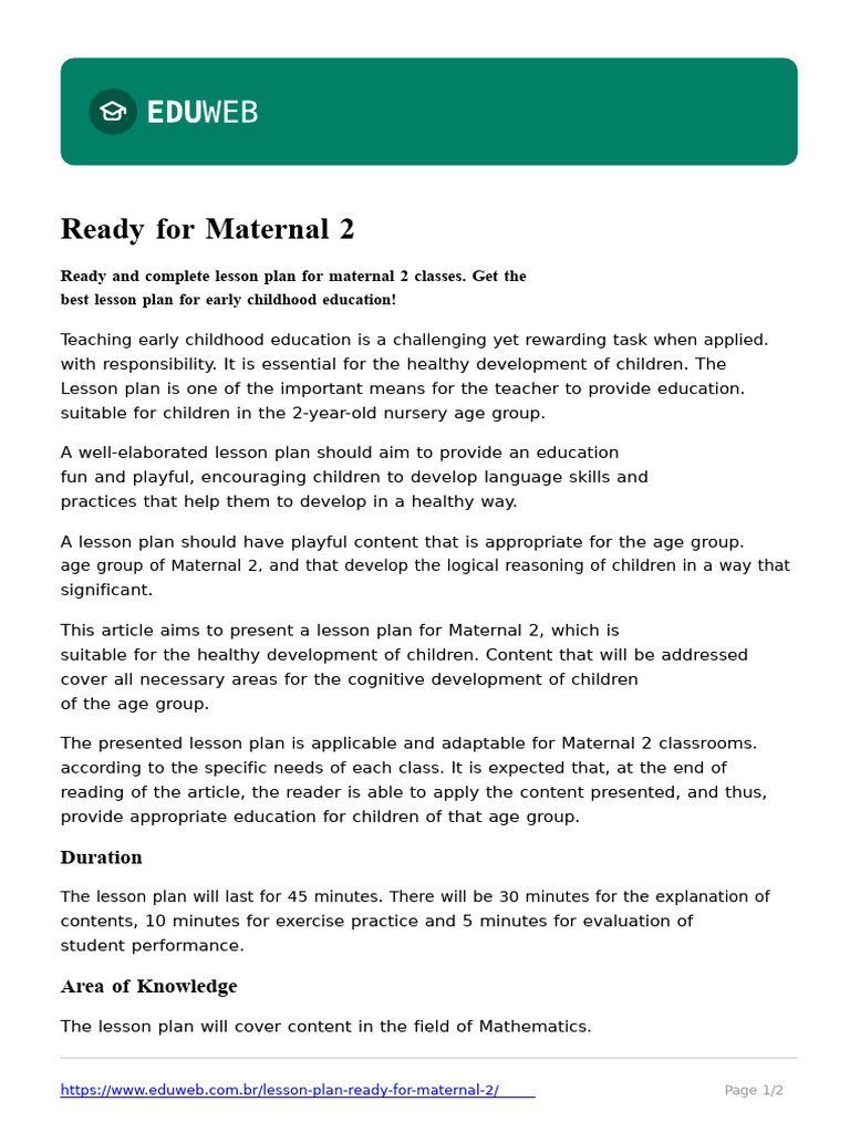 Maternal 2 Lesson Plan for Early Education | PDF | Lesson Plan | Child ...