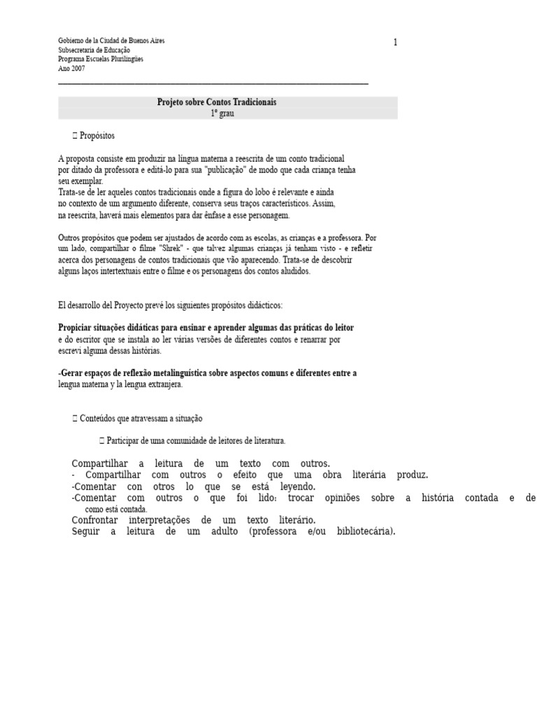 Projeto de Reescrita de Contos Tradicionais | PDF | Chapeuzinho ...