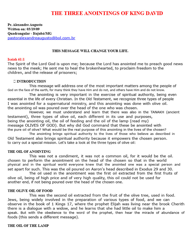 The Three Anointings of David | PDF | David | Anointing