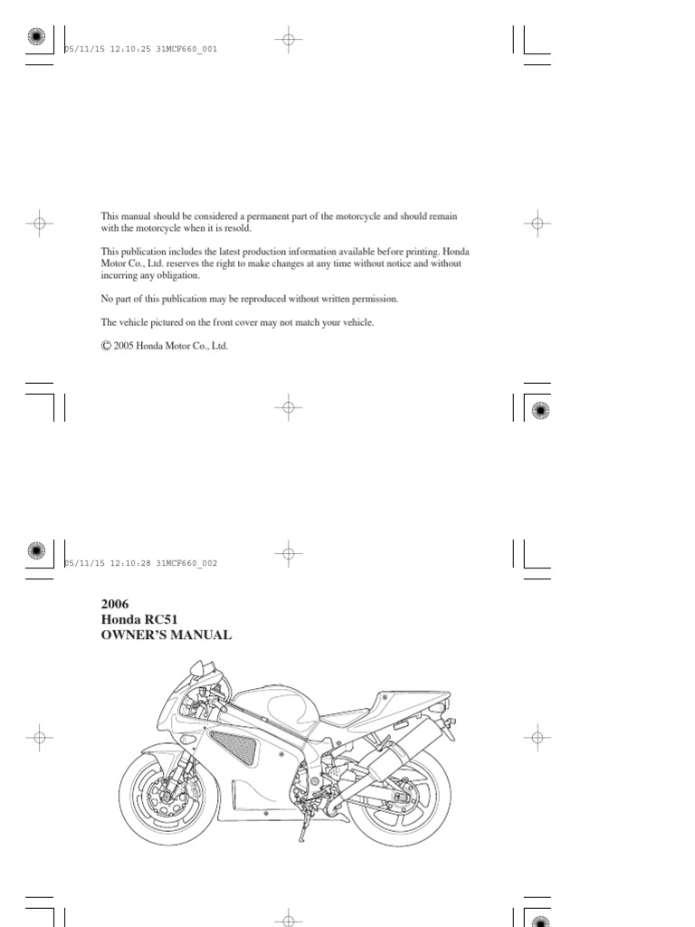 2006 Honda RC51 Owner's Manual | PDF | Motorcycle | Transport