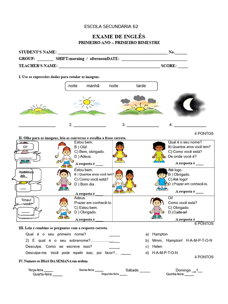 Exame de Inglês para 1º Ano do Ensino Médio | PDF | Escócia | Linguística