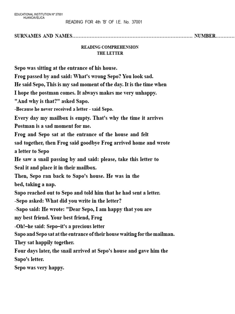 Reading Comprehension: Sepo and Frog | PDF