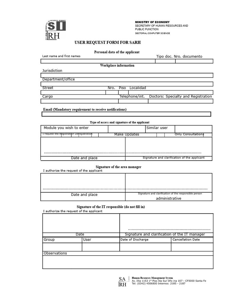 SARH User Request Form Guide | PDF | Information Technology | Computing