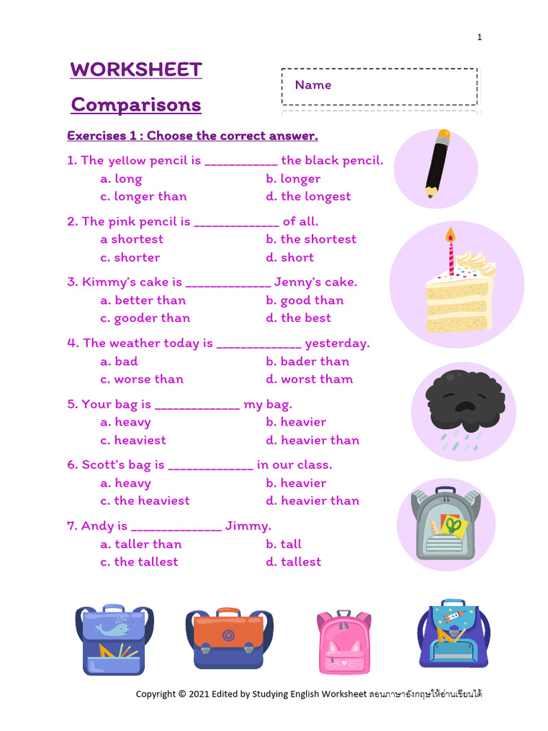 ป.4 Worksheet Comparisons+เฉลย | PDF | Chess Theory | Chess