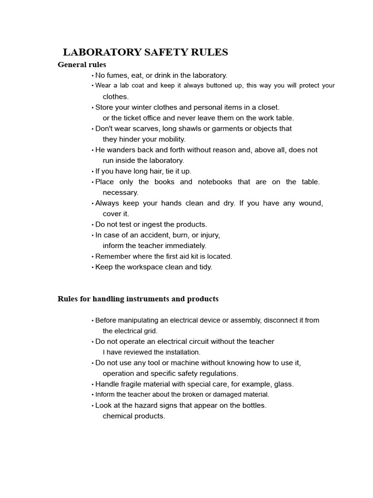 Safety Rules in The Laboratory | PDF | Laboratories