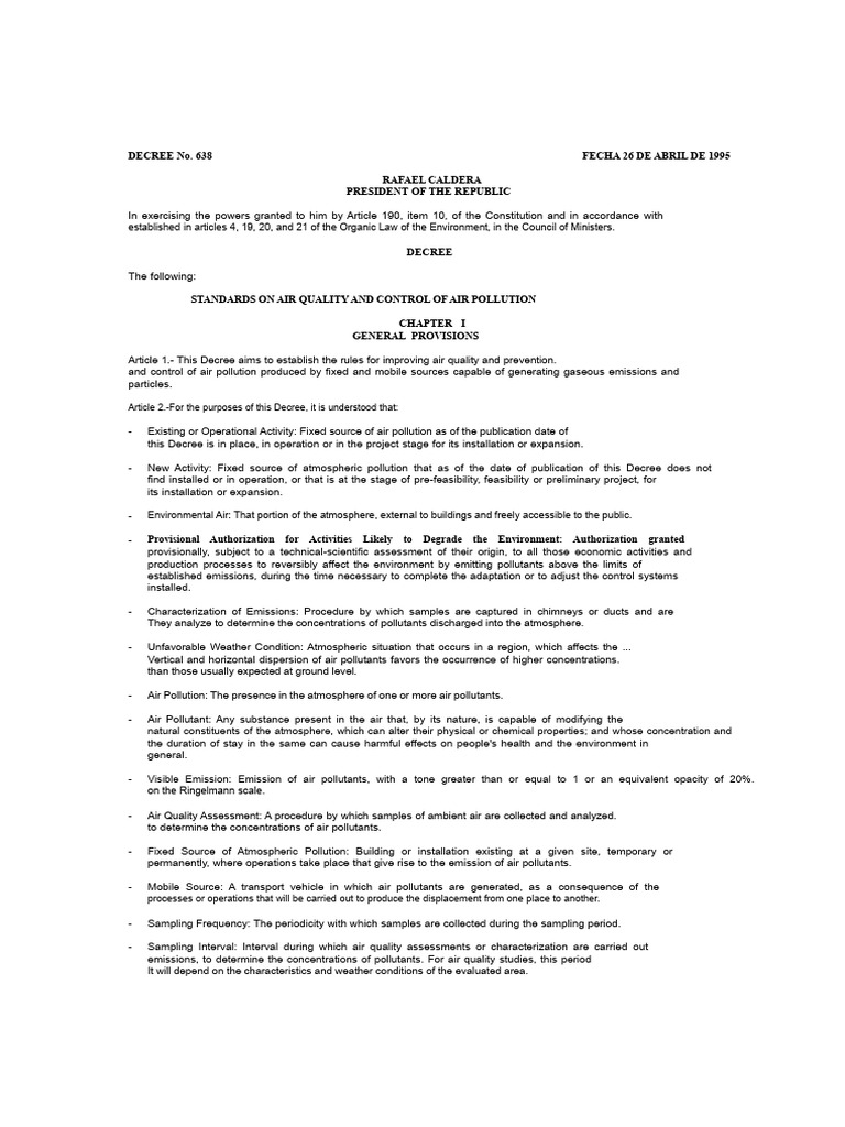 Air Quality Standards Decree 638 | PDF | Air Pollution | Atmosphere Of ...