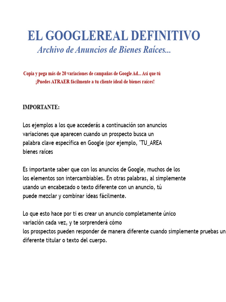 Google Anuncio Swipe File PDF | PDF