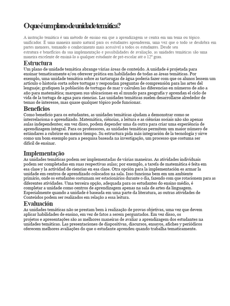 O que é um plano de unidade temática | PDF | Aprendizado | Science