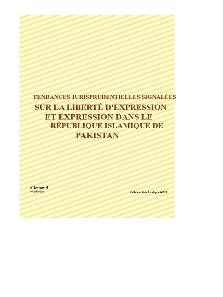 Libert D expression Au Pakistan Enjeux Juridiques PDF Libert D 