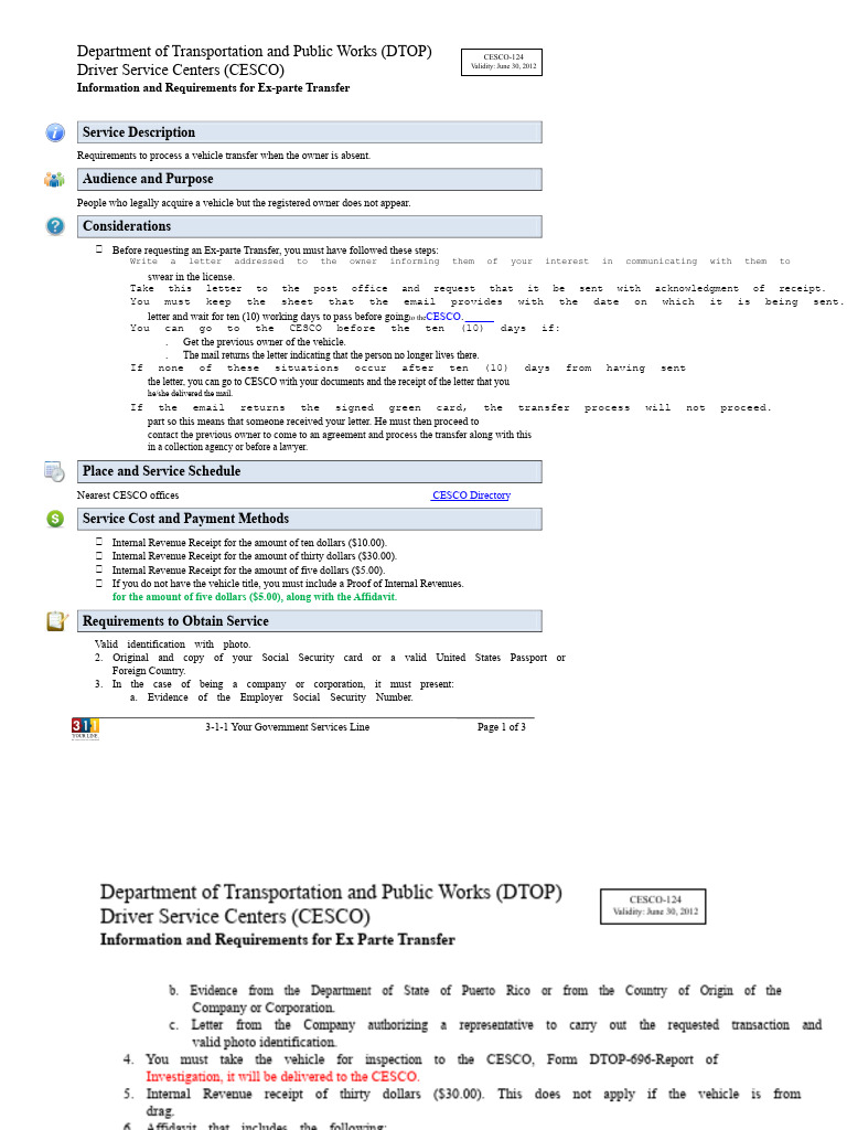 Ex-Parte Vehicle Transfer Guide | PDF | Identity Document | Mail