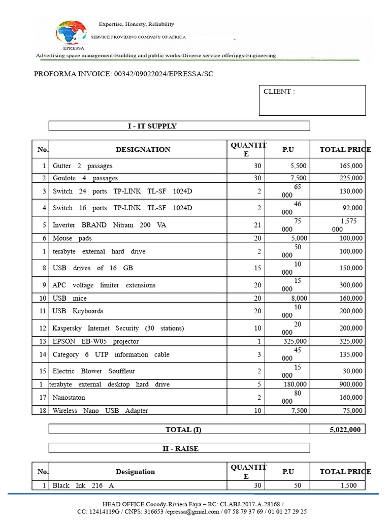 Proforma Invoice for IT Supplies and Equipment | PDF | Usb | Computer ...