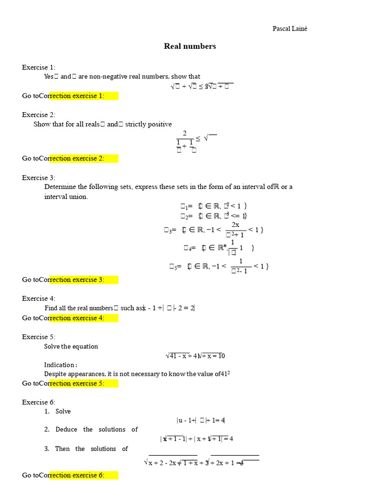 Real Number Exercises and Solutions | PDF | Inequality (Mathematics ...